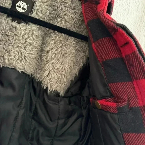 Timberland Shacket Jacket Womens Red Black Buffalo Plaid - Picture 5 of 10